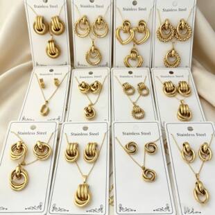 European and American cross-border gold non-fading titanium steel necklace women's fashion niche design stainless steel earrings necklace set