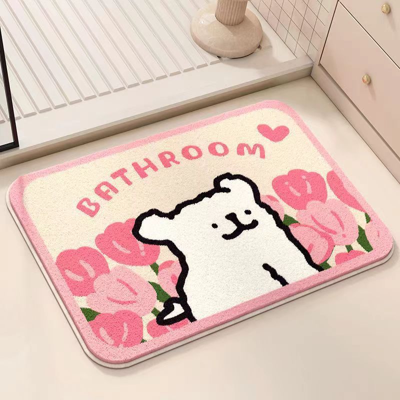 Line puppy skin-friendly imitation cashmere mat cartoon home entrance door mat soundproof cool carpet wholesale
