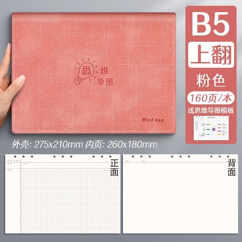 B 5思惟導図バインダーはメッシュの方眼ノートのソフトケースの大学院受験のA4を取り外して芯のノートを交換することができます。|undefined