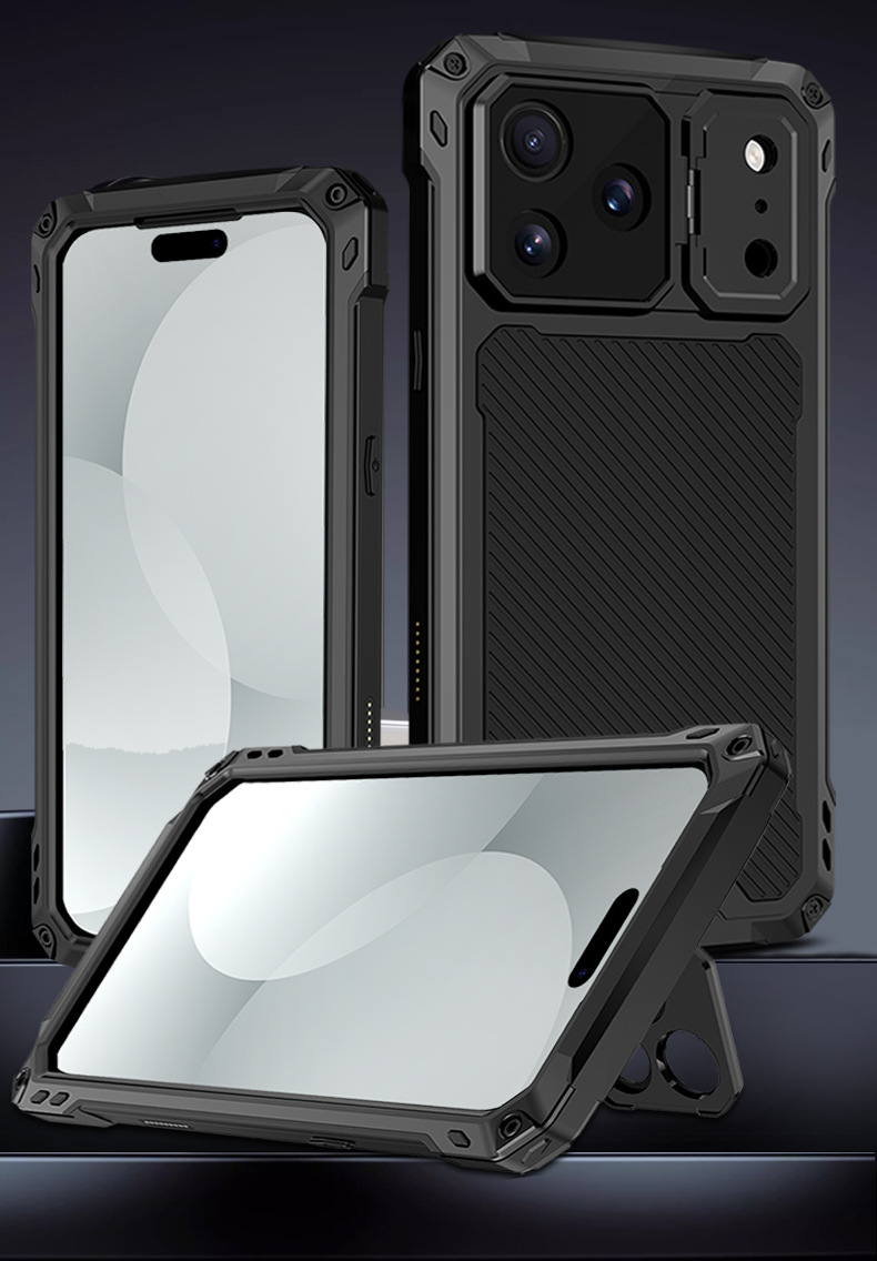 Ốp lưng iPhone 17 Pro Max kim loại chống sốc, có giá đỡ từ tính — Đen, Xanh dương, Bạc, Đỏ rượu chi tiết 2