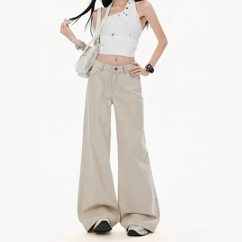 American-style light apricot wide-leg jeans for women, 2026 summer new vintage low-waist loose slimming drapey straight pants American-style light apricot wide-leg jeans for women, 2026 summer new vintage low-waist loose slimming drapey straight pants