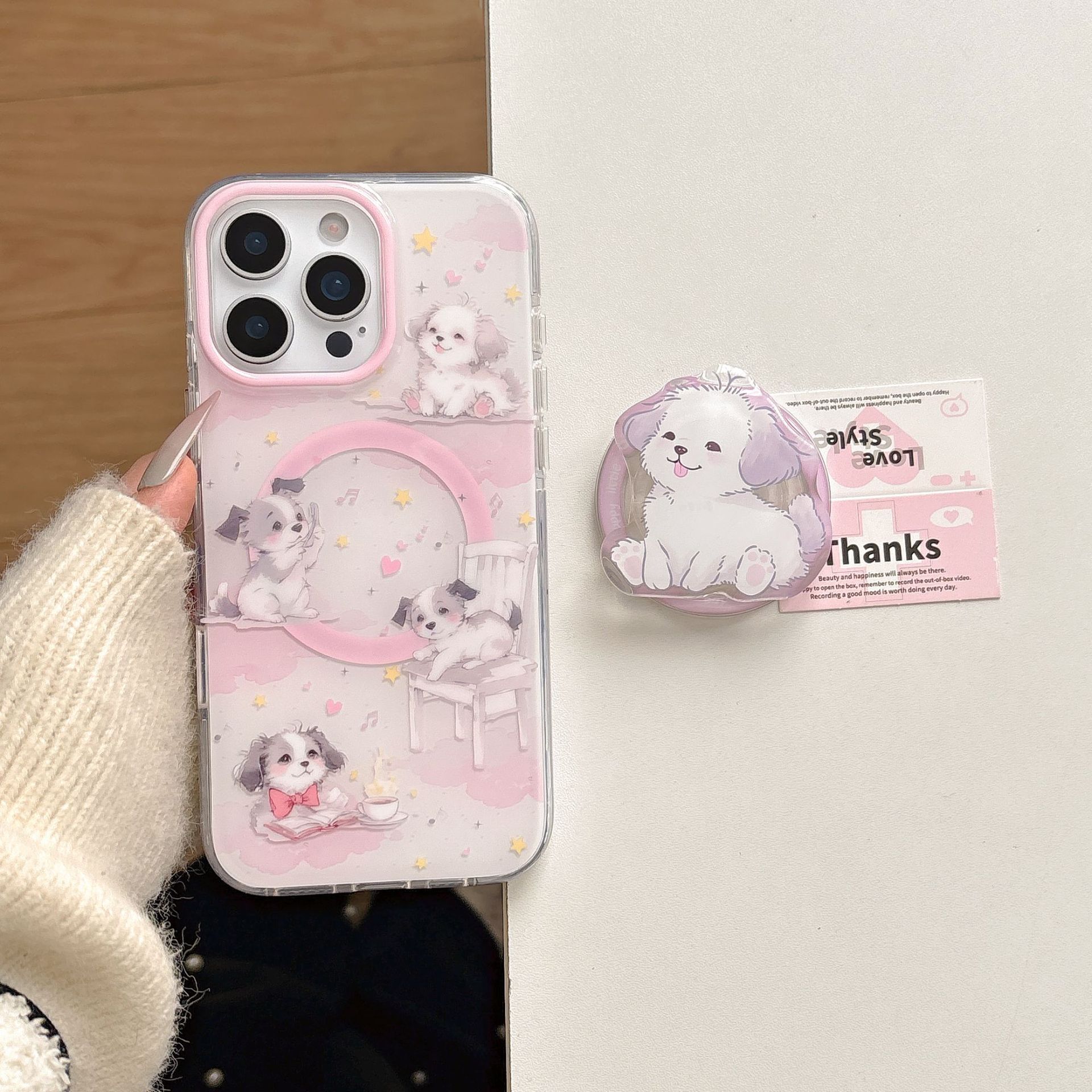 Cute dibujos animados base cachorro para Apple 15Pro/16Pro funda para teléfono móvil 14/13 atracción magnética 16ProMax hembra