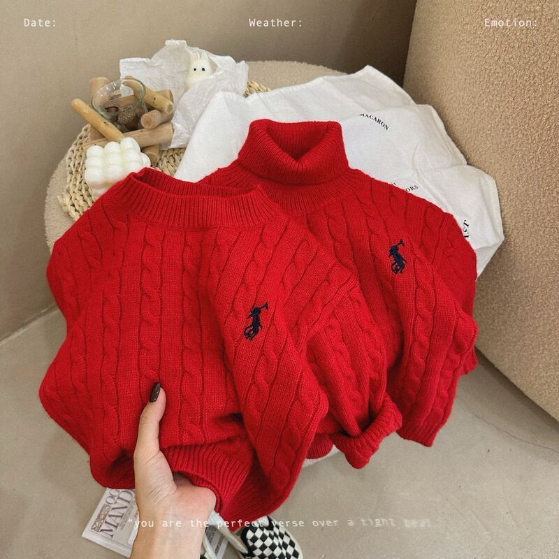Demi-season cartoon knitted children's Christmas red festive sweater…
