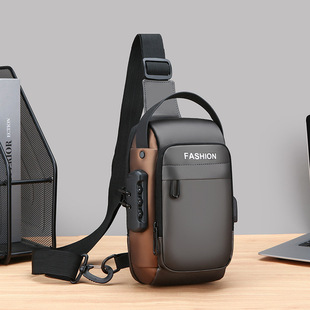 Men's Chest Bag Security Anti-Theft Password Lock Shoulder Crossbody Backpack Multi-Function USB Interface Commuter Cycling Waist Bag