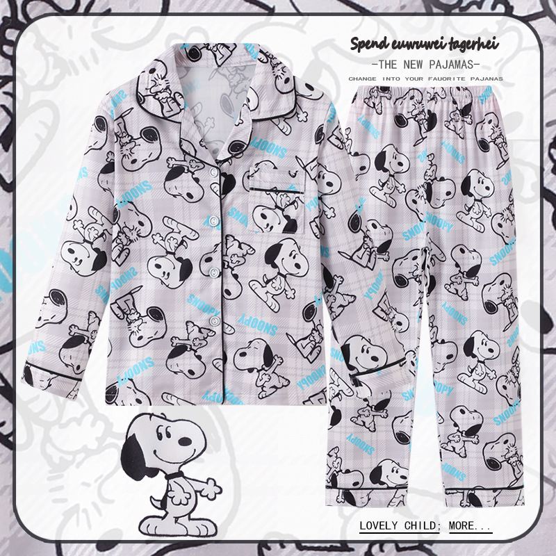 Pijamas para niños del sudeste asiático para niños de primavera y otoño para niñas de manga larga y solapa fina de dibujos animados LABUBU traje de otoño para niños grandes image 32