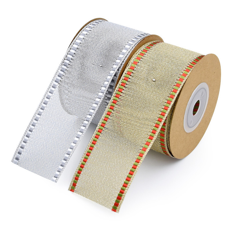 4cm transfronterizo hilo teñido cinta de seda de metal Navidad vacaciones decoración material jardinería DIY cinta de alambre de hierro cinta borde