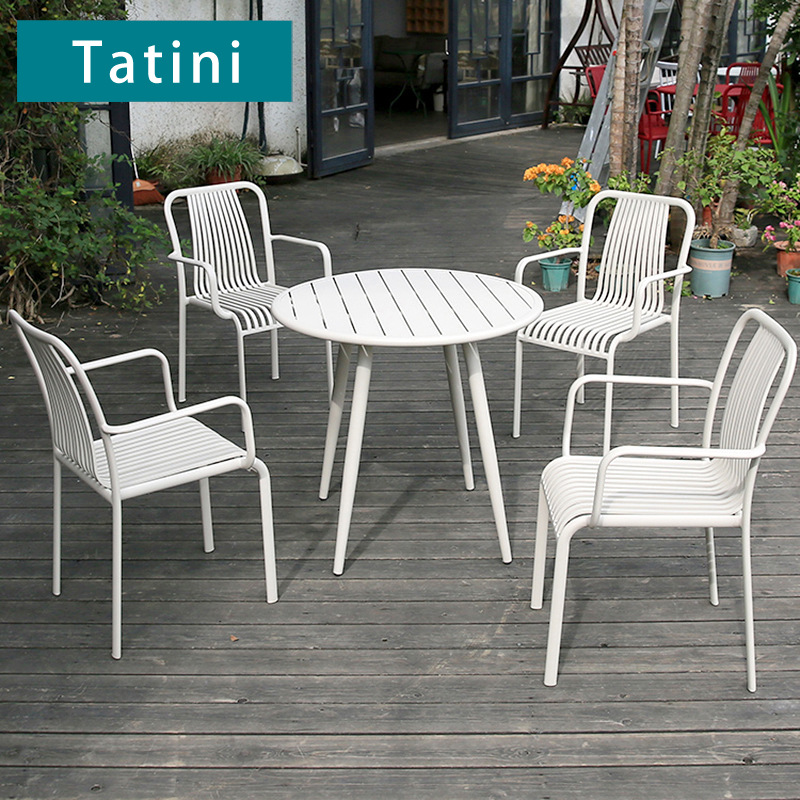 Combinación de mesa y silla al aire libre jardín al aire libre cafetería al aire libre colorido Patio de aluminio al aire libre ocio balcón pequeña mesa y silla