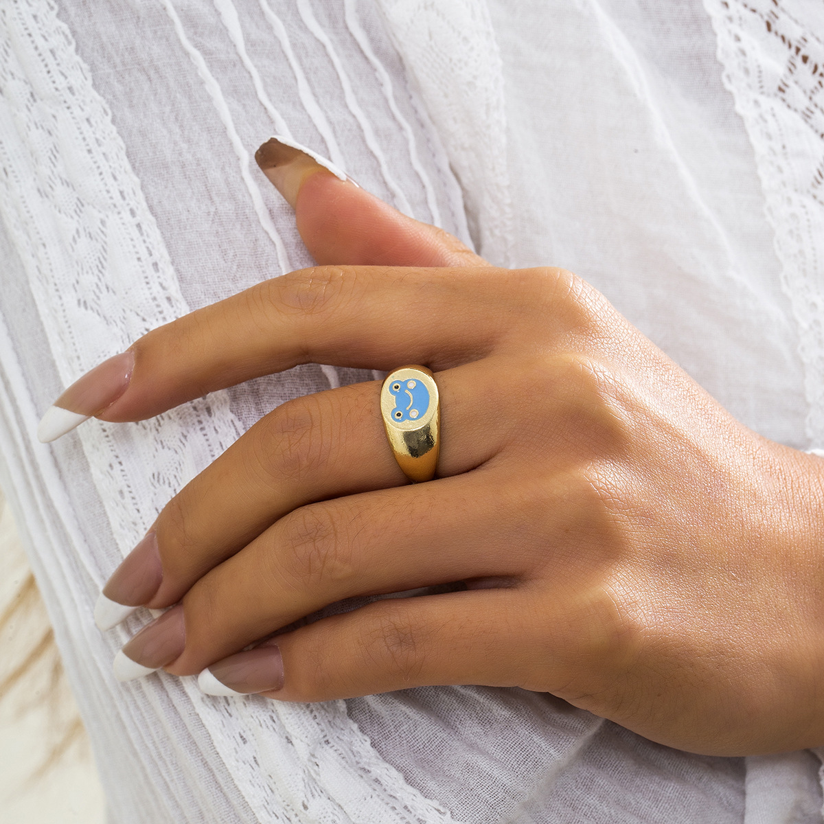 Anneau de grenouille brillant minimaliste personnalisé avec ouverture d'animal dégoulinant d'huile avec anneau de grenouille brillant à la mode et réglable pour accessoires_voghion.com