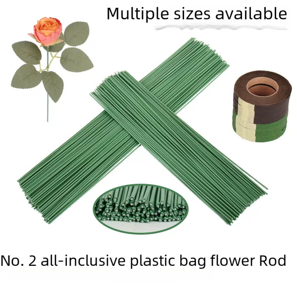 Factory Direct Sales No. 2 Plastic-Coated Flower Stems, Artificial Rose Flower Making Accessories, DIY Soap Flower Floral Art Making Wire