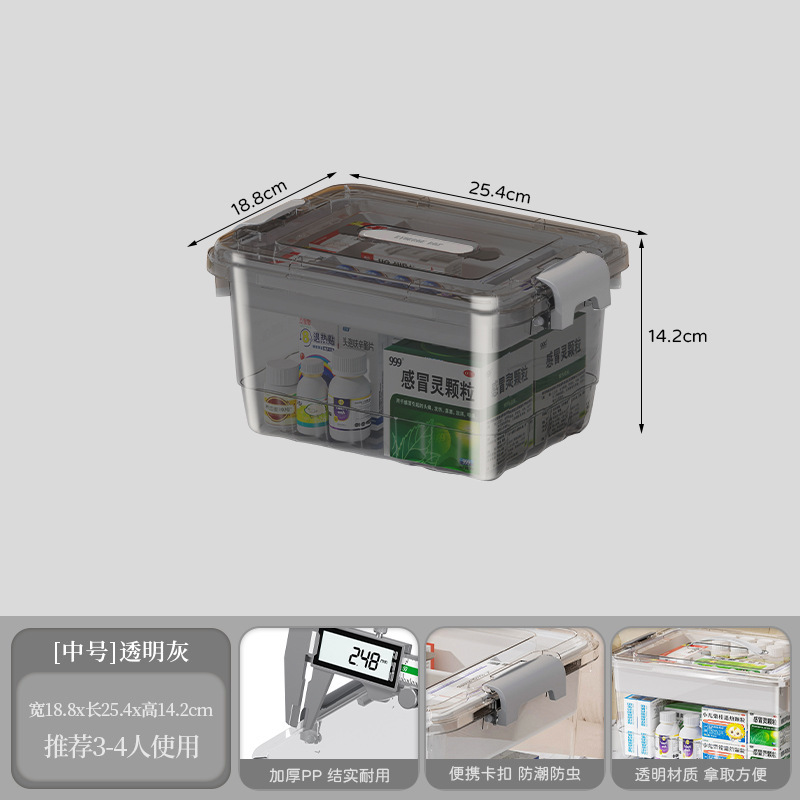 桌面便捷手提pp透明药箱急救药物分类收纳盒多层大容量透明医药箱|undefined