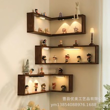 墙壁转角收纳架装饰手办储物架泡泡马特展示架实木墙上悬挂架