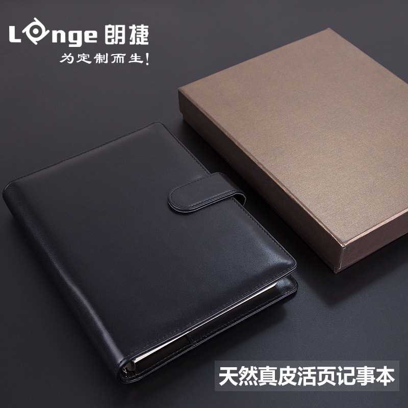 Caja de regalo de cuaderno de hojas sueltas de cuero de vaca de doble capa A5 de alta gama para BOSS Business Bloc de notas cuaderno de hojas sueltas