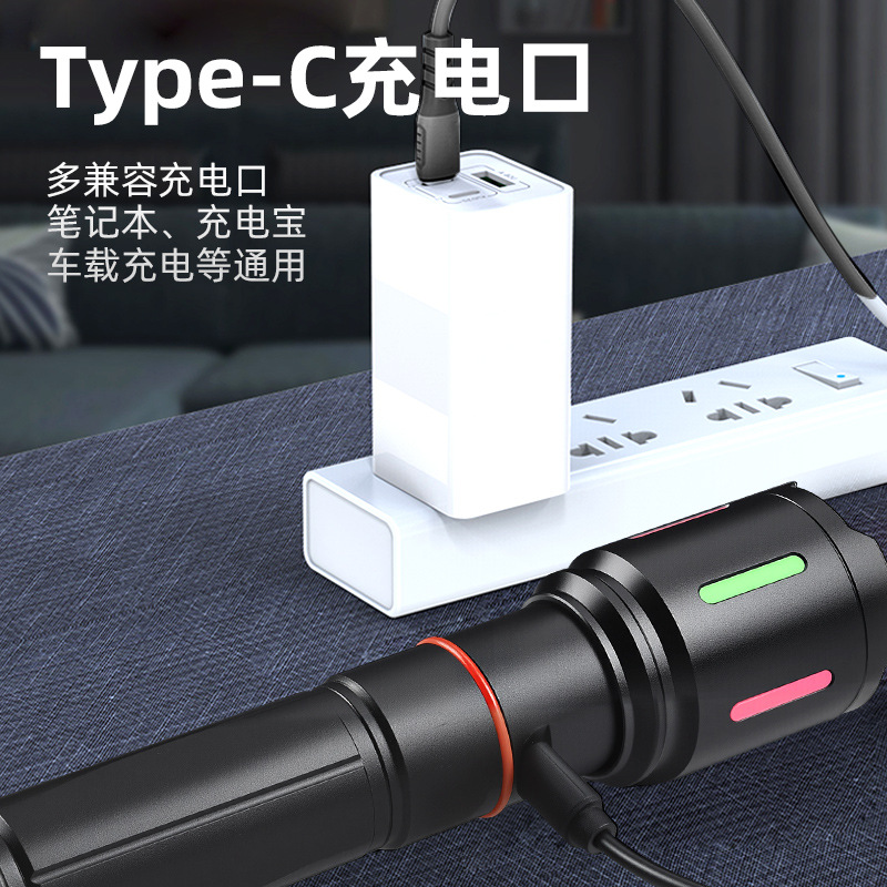 Linterna de 3 colores, luz de relleno de fotografía, zoom, linterna de luz fuerte recargable de largo alcance, equipo de iluminación de aleación de aluminio, luz roja