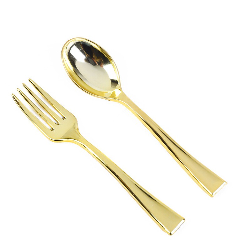 PS Disposable Knife and Fork Spoon Gold Electroplated Gold Small Spoon Fork Plastic Party Party Banquet Buffet