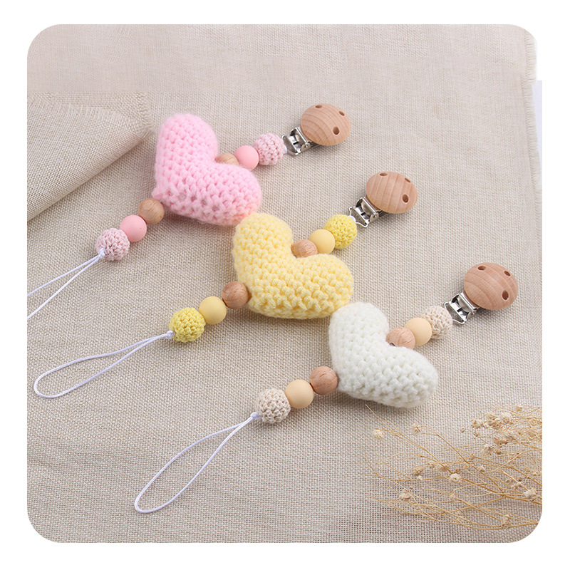 Nuevos productos para bebés y niños abrazaderas redondas de madera de haya DIY lana amor joyas para bebés calmar tetas cadena anti-caída cadena