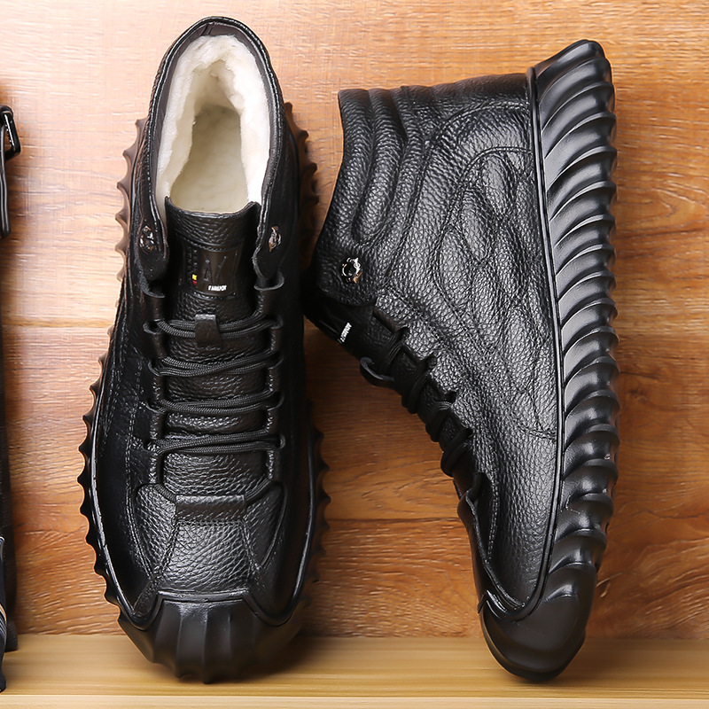 Winter Large Size 48 Shoes Men's Fleece-Lined Boots High-Top Casual Genuine Leather Warm Shoes Comfortable For Men_vogvips.com