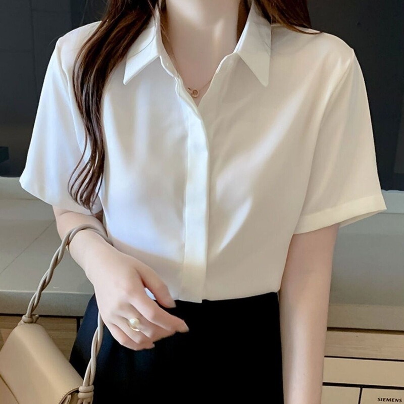 Summer short-sleeve shirt, professional formal white shirt, stylish top, new workwear, white Korean-style formal shirt