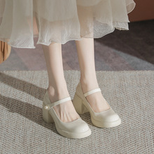 白色粗跟法式瑪麗珍女鞋子高跟鞋2023春夏新款小皮鞋淺口仙女單鞋