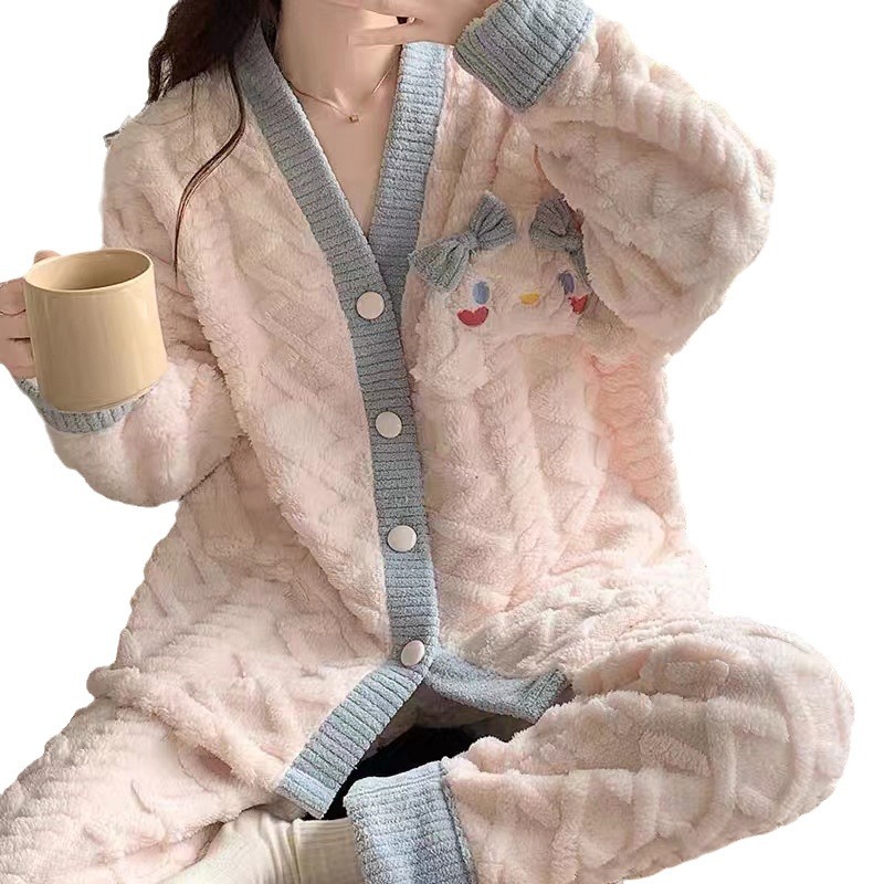 Yugui perro pijamas para las mujeres primavera Otoño Invierno coral fleece manga larga ins estudiante linda chica engrosada traje de franela
