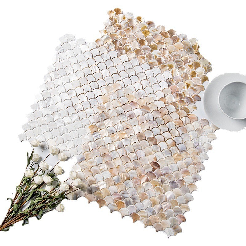 Fish scale fan-shaped shell mosaic kitchen bathroom bathroom living room entrance TV background wall tile Fish scale fan-shaped shell mosaic kitchen bathroom bathroom living room entrance TV background wall tile