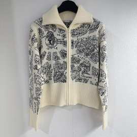 深圳南油高版重工地图刺绣立领针织开衫女24秋冬新款休闲毛衣外套