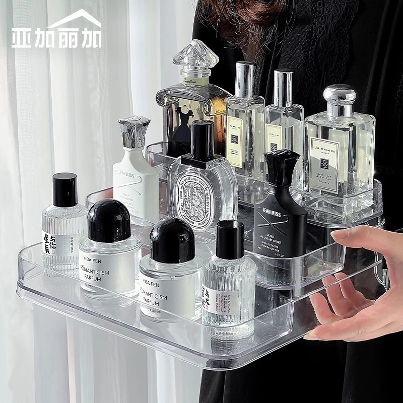 桌面香水置物架梳妆台化妆品收纳盒亚克力轻奢ins透明阶梯展示架|undefined