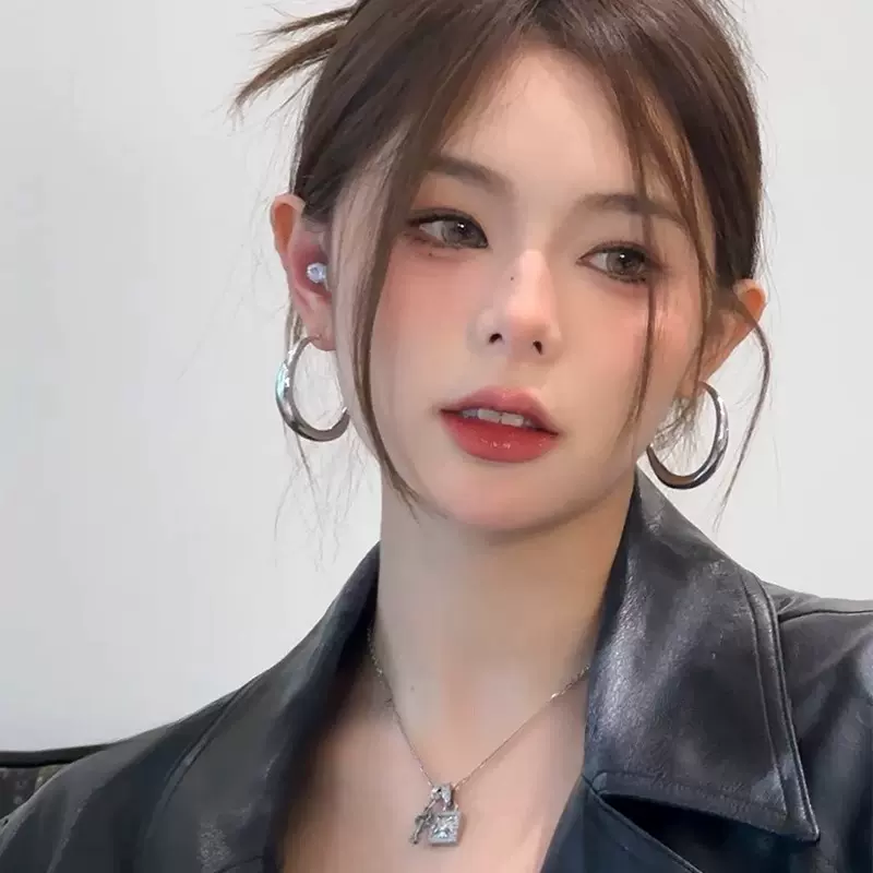 高级感气质圆圈耳圈925银针耳环女欧美夸张耳坠小众圆脸显瘦耳饰