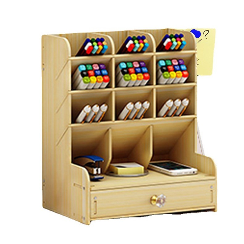 De madera del norte de Europa-estilo caja de almacenamiento escritorio marcador organización caja multi-rejilla plegable Oficina escritorio almacenamiento