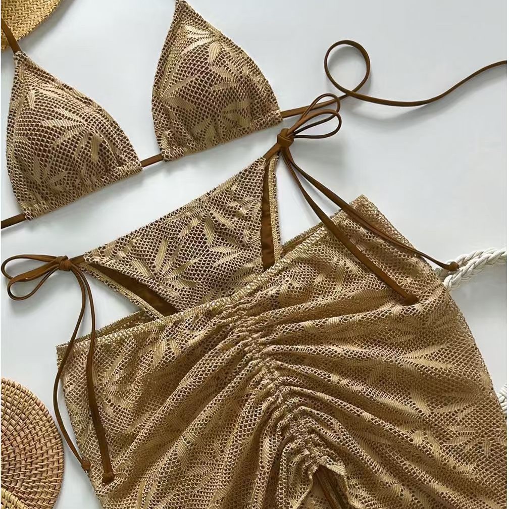 Dameskleding Damesstijl Driedelige bikini Halterbadpak voor vakantie Strand Klaar voor strand en zwembad_voghion.com