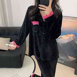 新款金钻绒女睡衣韩版可爱宽松两件套可外穿家居服