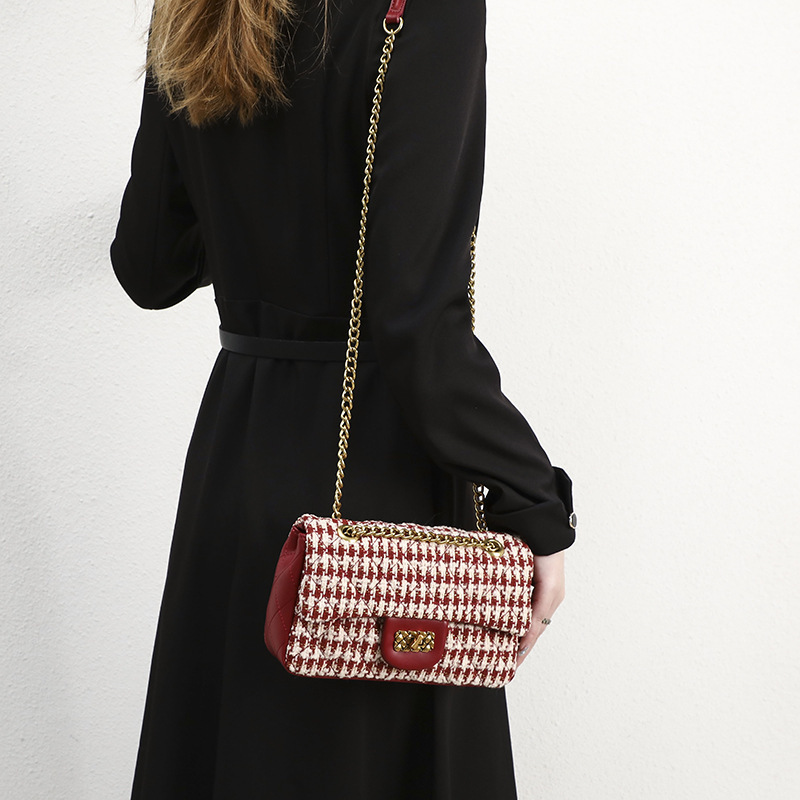 Advanced women's handbag, Thousand Bird grid, niche design, square small fragrant style, bridal wedding fashionable_voghion.com