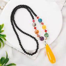 水滴复古项链女民族风简约长款毛衣链高档配饰仿蜜蜡挂件爆款吊坠