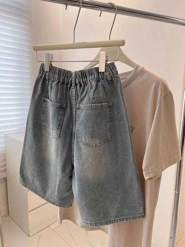 大きいサイズのデニムショートパンツ女性のための 2025 夏の新しいハイウエストルーズスリム A ライン多用途ストレートワイドレッグミッドパンツイン|undefined