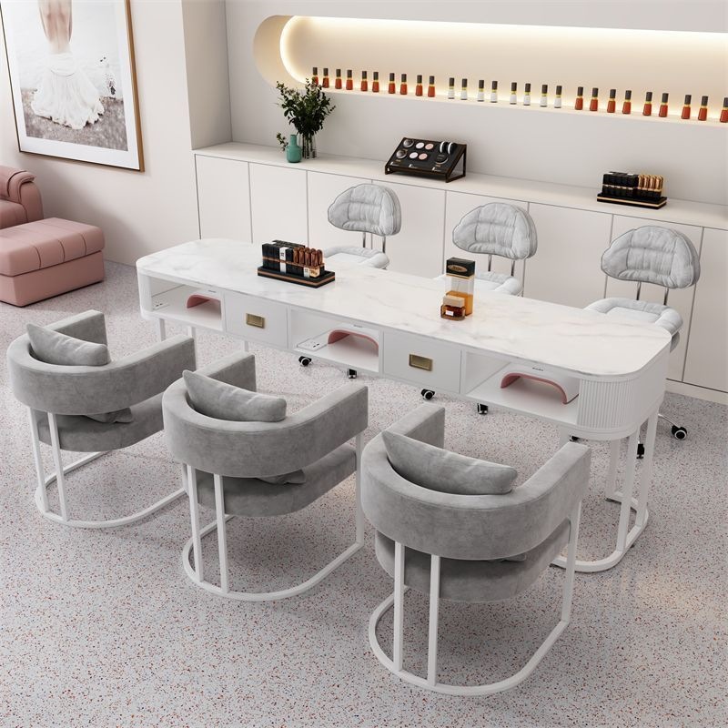 Fashionable Nordic-style white light-luxury minimalist table and chair set, Japanese-style single, double, and triple manicure tables