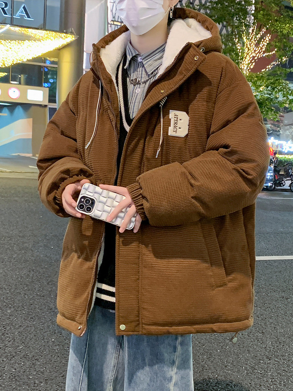NASA羊羔绒秋冬季男士棉衣加绒厚保暖外套棉服潮流连帽羽绒棉袄子|undefined