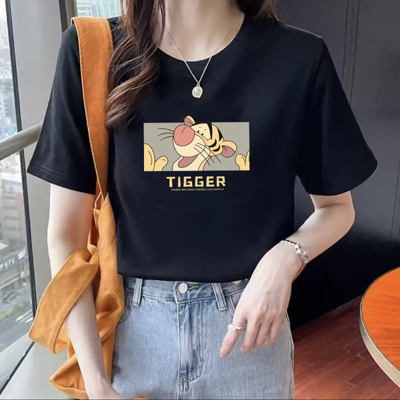 Camiseta de mujer manga corta suelta de dibujos animados Tigre media manga pequeña ropa de dopamina personalidad fresca Camiseta de manga corta moda masculina