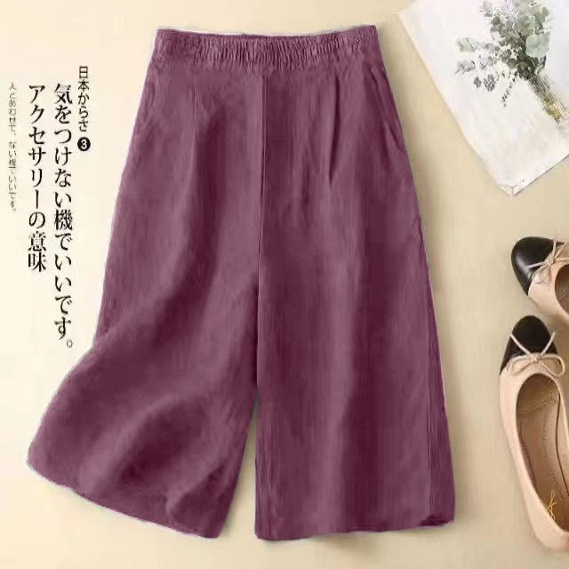 Big Sale Leakage Counter Withdraws Women's Cotton and Linen Casual Shorts with Elastic Waist, Slimming Look and Versatile Straight Wide Leg Cropped Pants