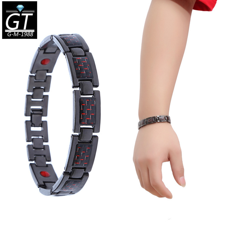 Ventas transfronterizas de moda europeas y americanas para hombres de aleación de fibra de carbono pulsera magnética ajustable joyas de mano