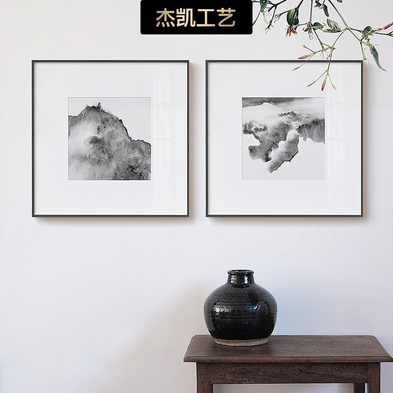 新中式水墨抽象客厅装饰画民宿酒店壁画沙发背景墙黑白风景挂画