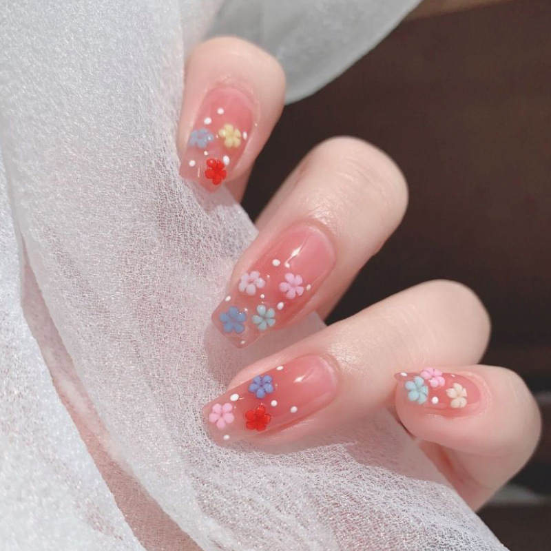 彩色五瓣花美甲饰品树脂可爱小花朵立体指甲装饰品网红穿戴甲配件|undefined