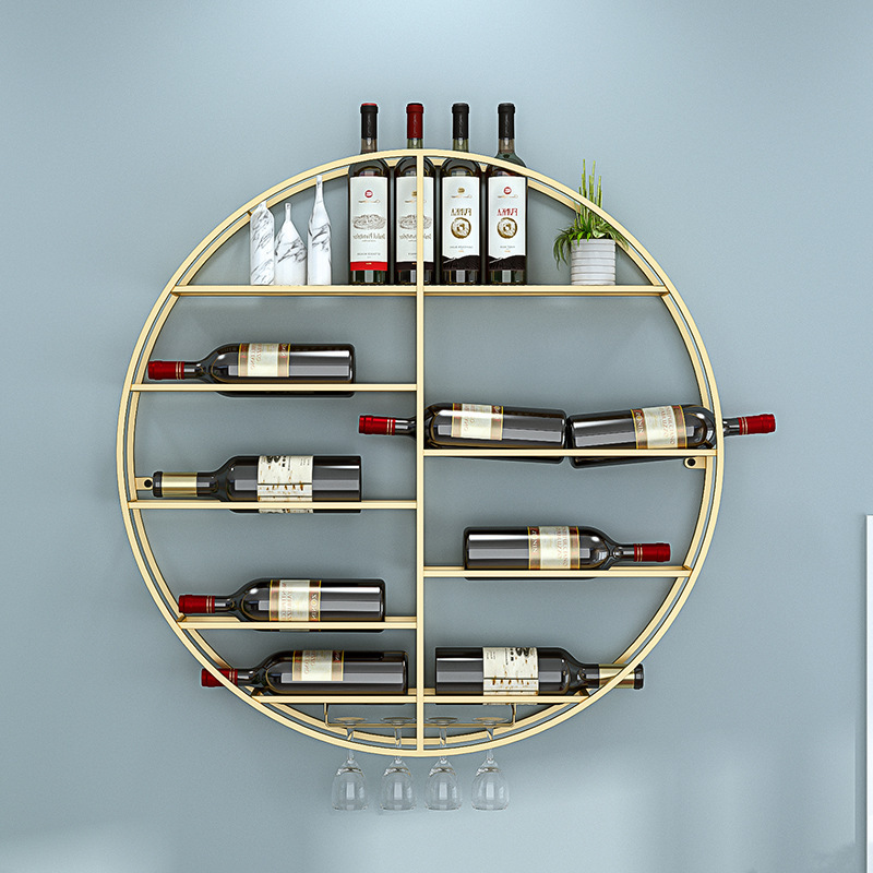 Hotel Bar Wall Round Wine Cabinet Home Living Room Iron Decoration Red Wine Bottle Rack Creative Goblet Rack