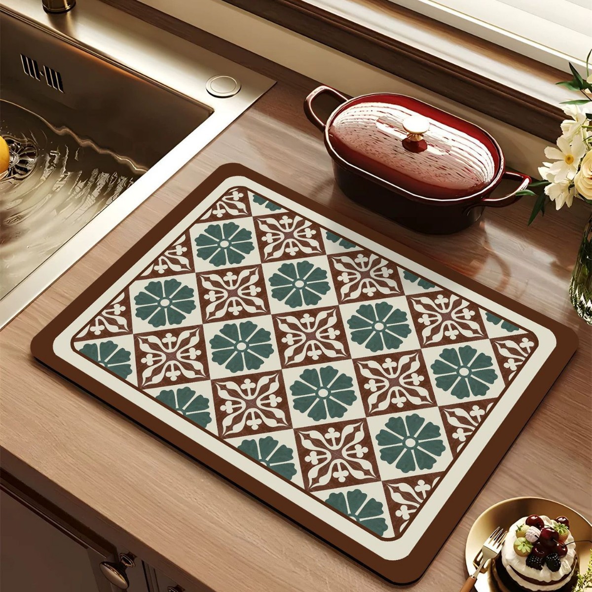 Cocina original retro americana absorbe almohadilla de drenaje almohadilla de absorción de barro de algas almohadilla de taza almohadilla de mesa antideslizante