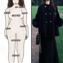 董嘉薪初冬搭配一整套小香风黑色高级感双排扣毛呢外套气质半身裙