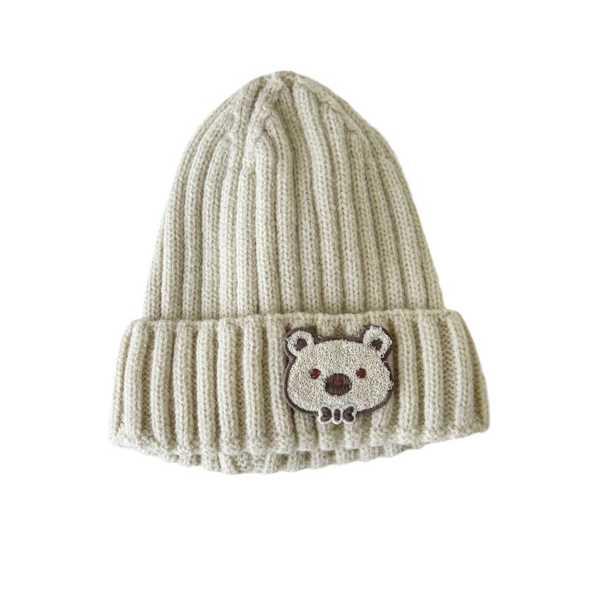 Gorro de bebé unisex Gorro de lana de punto para niños con cáscara de melón y oso lindo_voghion.com
