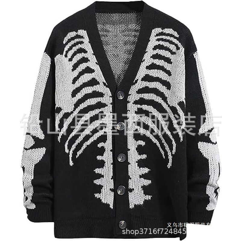 New autumn and winter cross-border foreign trade Amazon chunky knit cardigan with skull Halloween digital print sweater for men and women couples New autumn and winter cross-border foreign trade Amazon chunky knit cardigan with skull Halloween digital print sweater for men and women couples