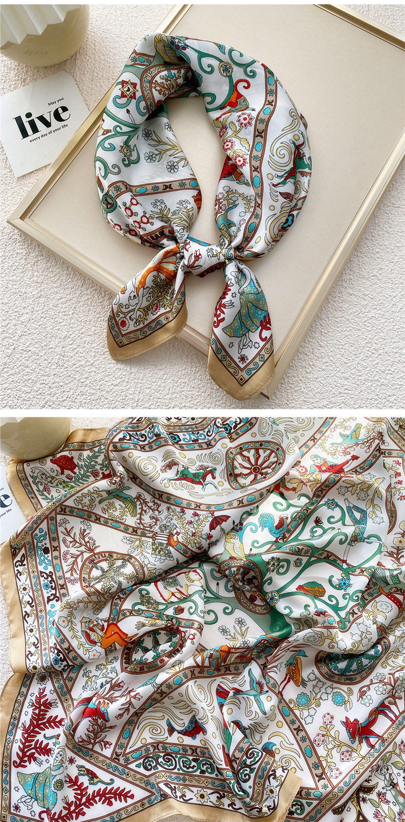 50g Weight Silk Scarf Classification Travel Occasion Silk Material Unisex Gender Printing Design Sweet Style Grey, Red, Green, Blue, Yellow, Black Color Unisex Sweet Silk Printing Silk Scarf 22