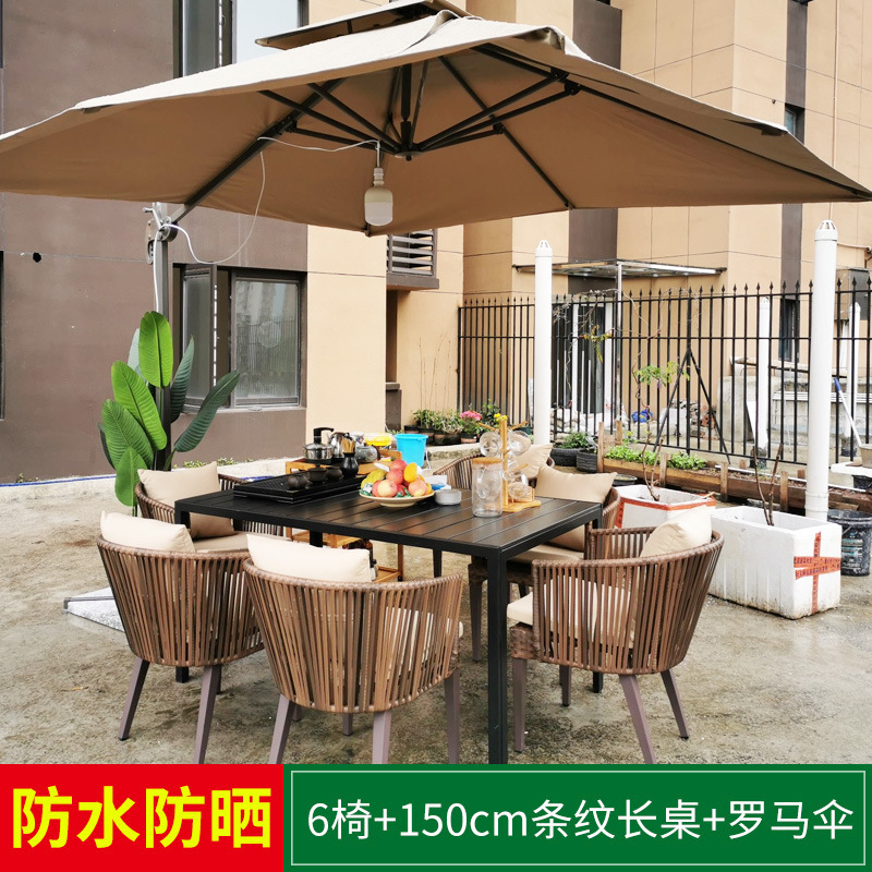 Mesas y sillas al aire libre Villa Patio Jardín Mesas y sillas Terraza de ocio Mesas de ratán Mesas de madera de plástico Combinación Mesas y sillas de ratán al aire libre