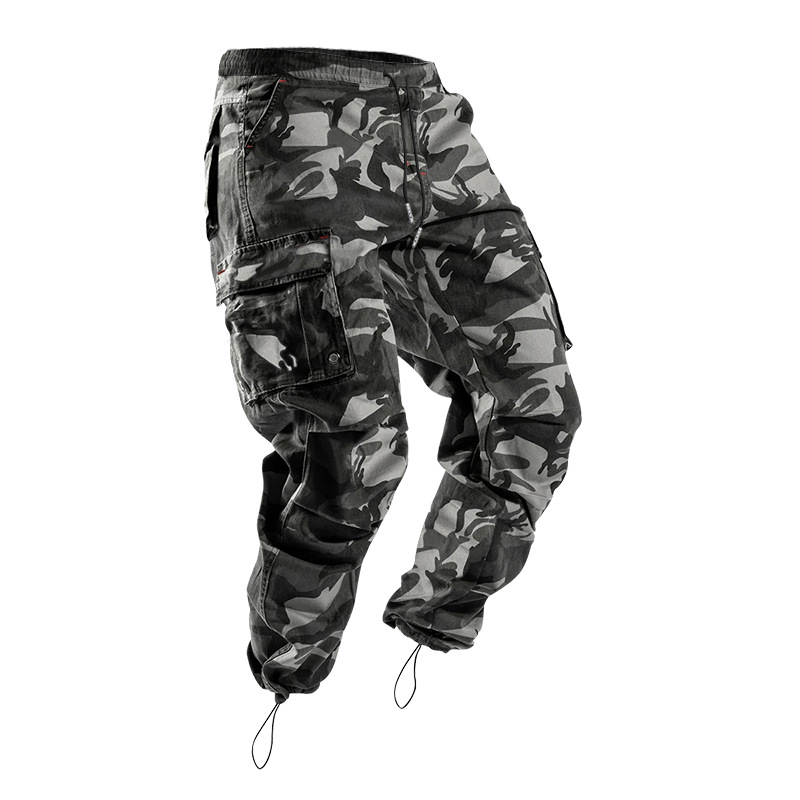 Herrenbekleidung Gewebte Stoffhose mit Kordelzug und mehreren Taschen, einfarbig, lässige Arbeitshose_voghion.com