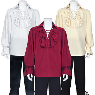 New Men's Medieval Retro Performance Outfit with Lace-Up Puffy Sleeves, Casual Shirt with Ruffles, Cosplay Performance Outfit