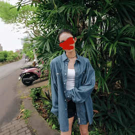 现货！2026年春季新品薄牛仔宽松衬衫翻领长袖百搭休闲上衣女